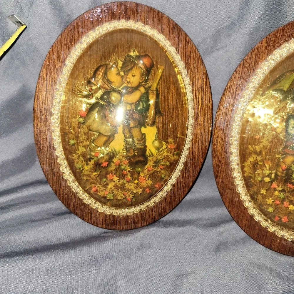 Vintage Goebel Hummel Decoupage 3D Dome Wooden Wall Plaque Pictures Hangings